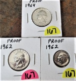 1964 & 1962 Proof Quarters, 1962 Proof Dime