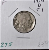 1913 D T1 Buffalo Nickel -Fine