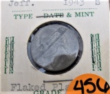 1943-S Jefferson Nickel Flaked Planchet