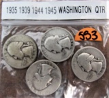 1935, 39, 44, 45 Washington Quarters