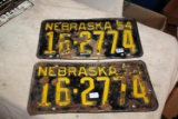 2 Nebraska 1954 License Plates