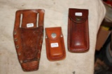 (3)Vintage Leather Sheaths Camillus, Sharp and Bolen