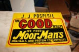 Orig. Moorman's Dealer JJ Pospisal Feeds Tin Sign