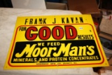 Orig. Moorman's Dealer Frank J Kavan Feeds Tin Sign