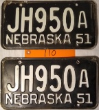 Pair 1951 Johnson County NE License Plates