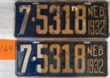 Pair 1932 Madison Co. NE License Plates