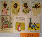 4 Victorian Trade Cards, 3 Greeting Cards