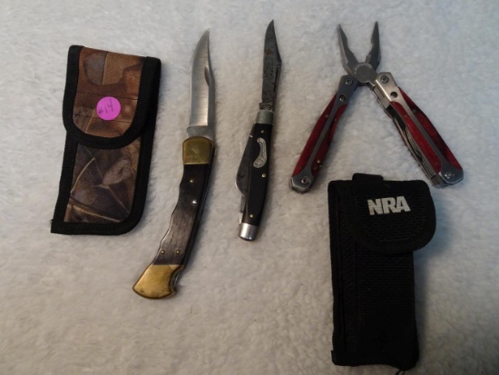 Buck #110 folding knife 4" blade,Frontier 3 blade folding knife, NRA Multi tool
