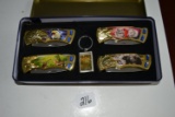 4 Wild Lufe Scene Pocket Knives w/Keyring and Box