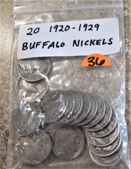 (20) 1920-1929 Buffalo Nickels