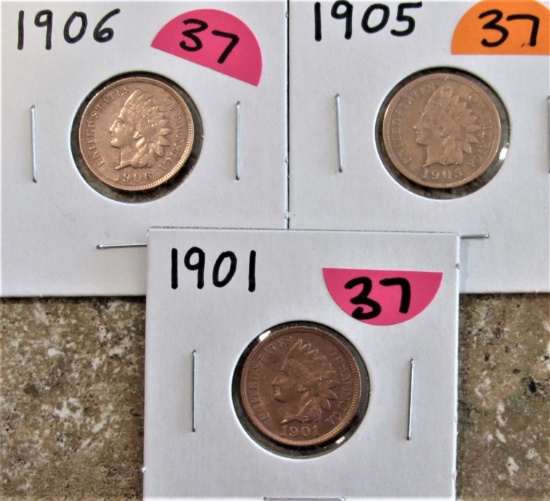 1901, 05, 06 Indian Cents