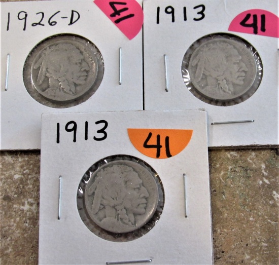 1913, 1913, 1926-D Buffalo Nickels