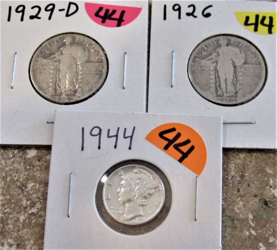 1944 Dime, 1926 1929-D Quarters