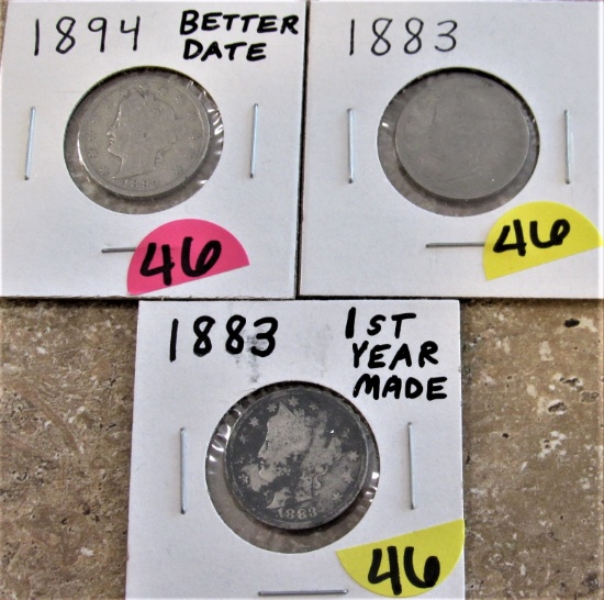 1883, 83, 94 Liberty Nickels