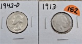 1913 Nickel, 1942-D Quarter