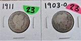 1903-O, 1911 Barber Quarters