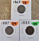 1863, 1883, 1887 Indian Cents