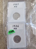 1936, 37 AU Buffalo Nickels in Plastic Holder