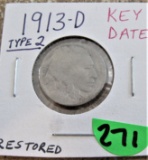 1913-D Type 2 Key Date Buffalo Nickels