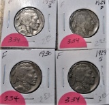 1929-D, 1929-S, 1930-P Bufffalo Nickels, all F