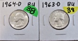 1963-D 64-D BU Quarters
