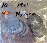 (10) 1921 Morgan Dollars