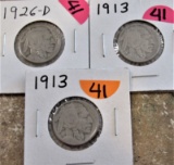 1913, 1913, 1926-D Buffalo Nickels