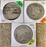 (3) 1922, 23, 23-S Peace Dollars