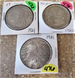 (3) 1921, 21, 21-D Morgan Dollars