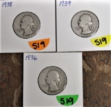 1936, 38, 39 Washington Quarters