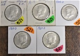 (5) 1964-D Kennedy Half Dollars