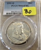 1951-D Franklin 50C PCGS MS 64 FBL