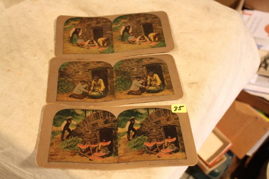 (3) Black American Stereoview Cards