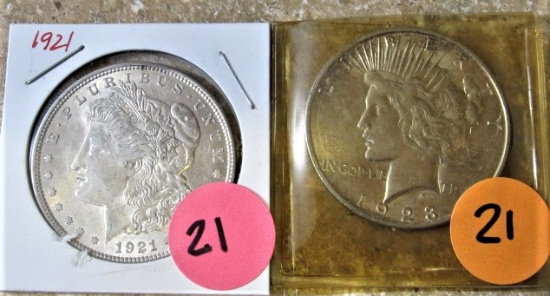 1921 Morgan Dollar, 1923 Peace Dollar
