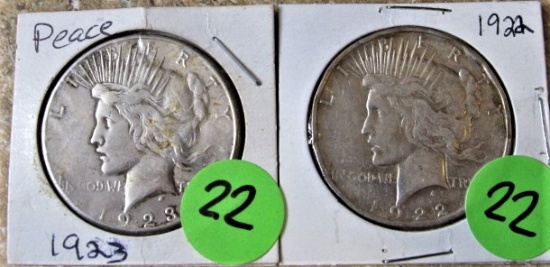 (2) 1923 Peace Dollars