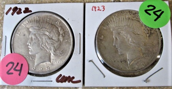 1922 Unc, 1923 Peace Dollars