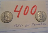 1954, 1962 Franklin Half Dollars