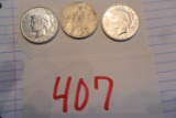 1923, 23, 22 Peace Silver Dollars