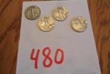 (4) 1942, 43, 44 Walking Liberty Half Dollars