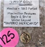 1865 Gold 1 Peso Mexican Coin
