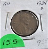 1934-D Lincoln Cent AU