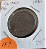 1851 Large Clip Large Cent VG