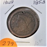1853 Large Cent Small Hole