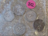 (5) Washington Silver Quarters