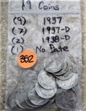 (9)-1937, (7)-1937-D, (2)-1938-D, 1 no Date Buffalo