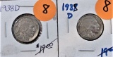 (2) 1938-D Buffalo Nickels