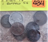 4 Indian Head Cents, 3 Steel Cents, 1 Buffalo Nickel