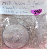 1948 Mexico 5 Pescos .868 oz Silver