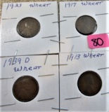 1923, 1917, 1939-D, 1913 Wheat Cents