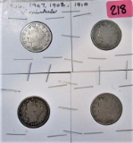 1906, 07, 08, 10 V Nickels
